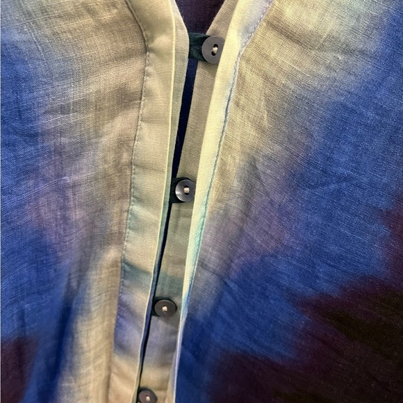 Massimo Dutti Size 6 Blue Watercolor Print V-Neck Tunic Artsy, Quiet Luxury - Picture 6 of 11